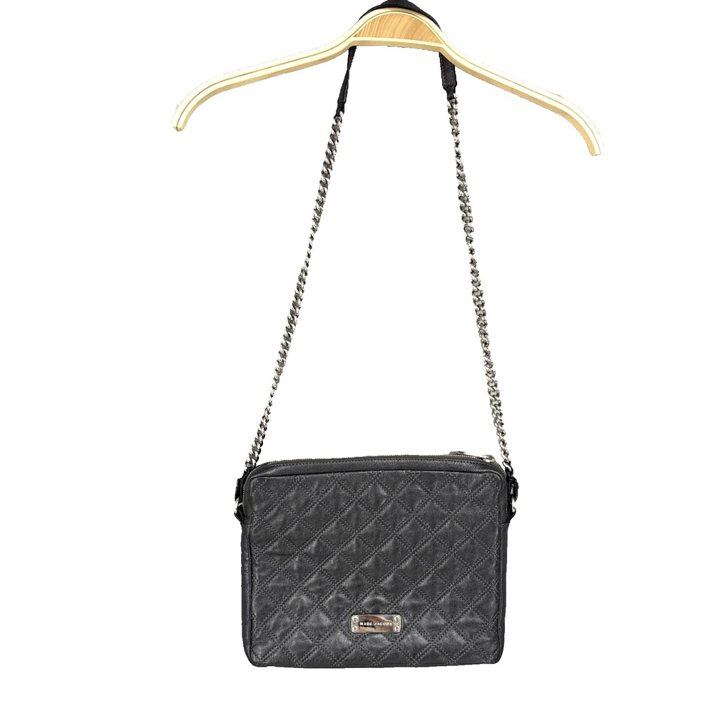Marc Jacobs Quilted Crossbody Bag Anthracite Gray Leather Italy C6